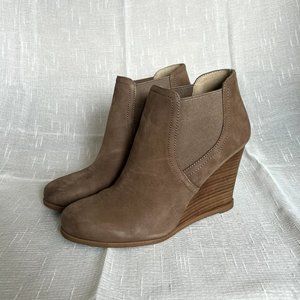 Audrey Brooke Tan Cindy Wedge Ankle Boots
